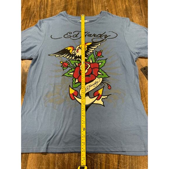 Ed Hardy Blue T-Shirt, Eagle, Heart,Bling Rose, Anchor - Picture 8 of 12